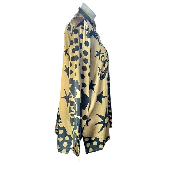 Paolo Santini Womens 14 Silk Button-Up Blouse Shirt Gold Black Baroque Star VTG - Picture 4 of 7